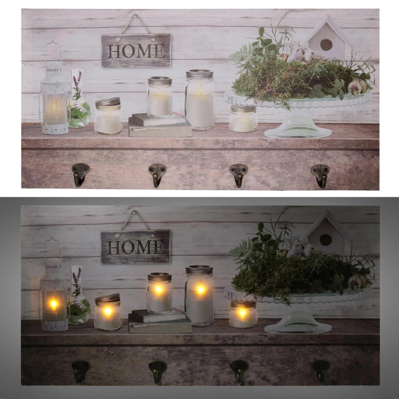 Appendino legno 8 posti con led lanterna cm 60x30x1,8