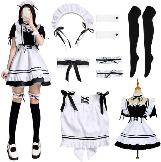 Costume di Servitrici Classico - Anime Costume - Abito da Costume - Vestito Nero/Bianco - Inclusa gonna/Cappello - Fatto di Poliestere - Abito da Servitrici
