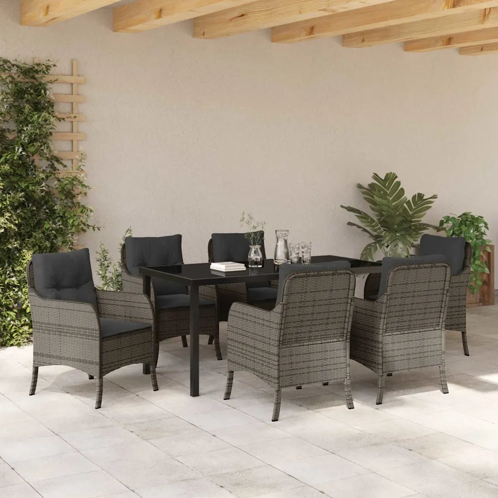 Set da Pranzo per Giardino con cuscino 7 pcs Grigio polyrattan