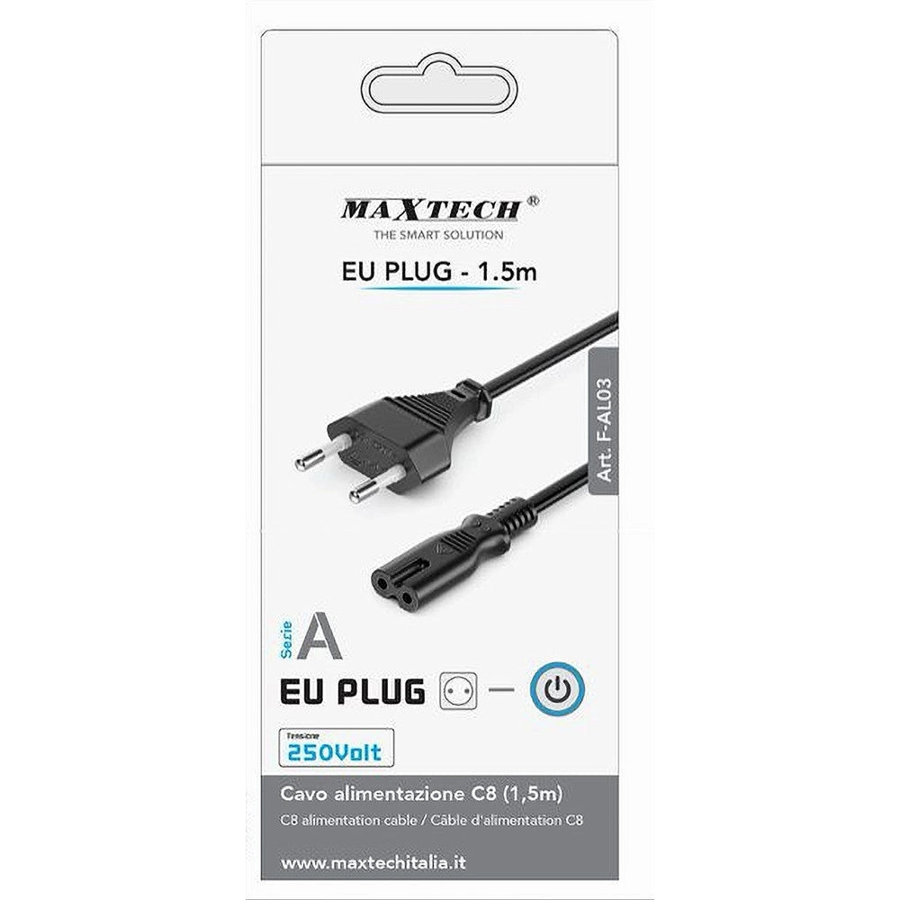 Trade Shop - Cavo Alimentazione Spina 2.5a Presa Tipo Bipolare C8 Eu Plug 1.5mt 250v F-al03-a -