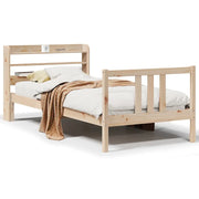 Letto singolo | Letto per adulti | Giroletto con Testiera 90x190 cm in Legno Massello di Pino