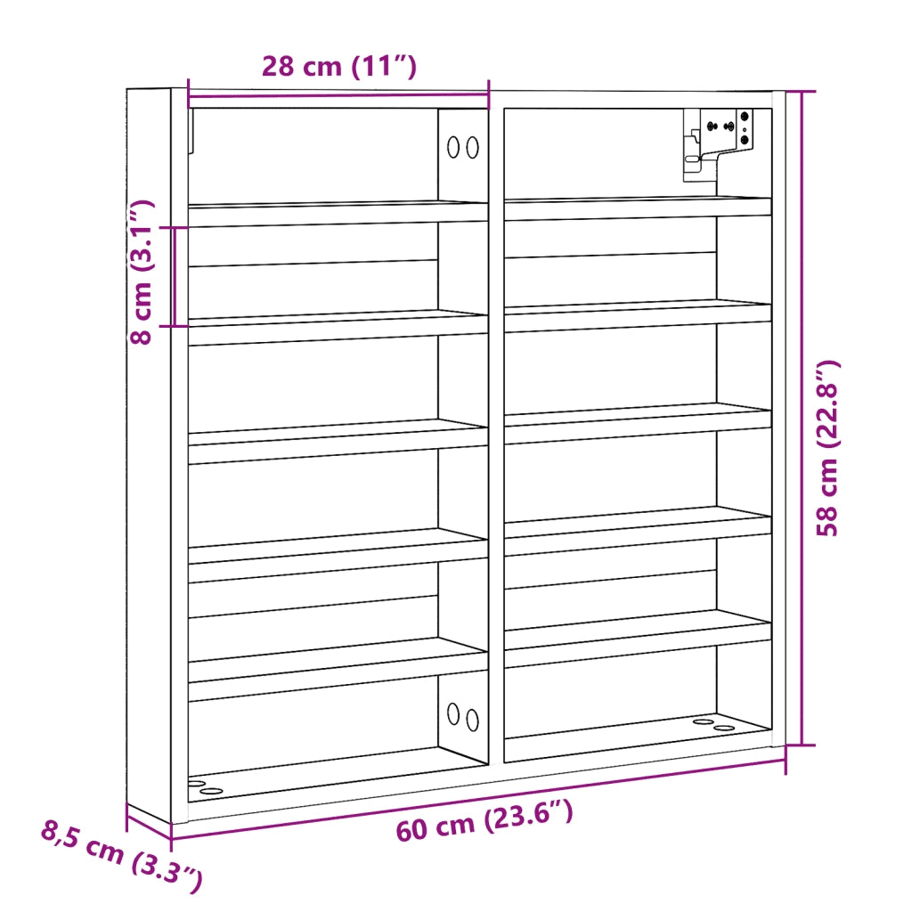 Armadietto Vetrina Grigio Cemento 60x8,5x58 cm Multistrato 847964