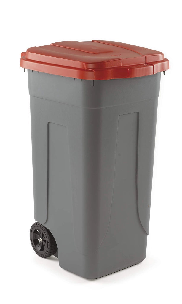BIDONE IMMONDIZIA CARRELLATO 'OTTANTA' Lt. 80 - grigio/coperchio rosso  - MOBIL PLASTIC