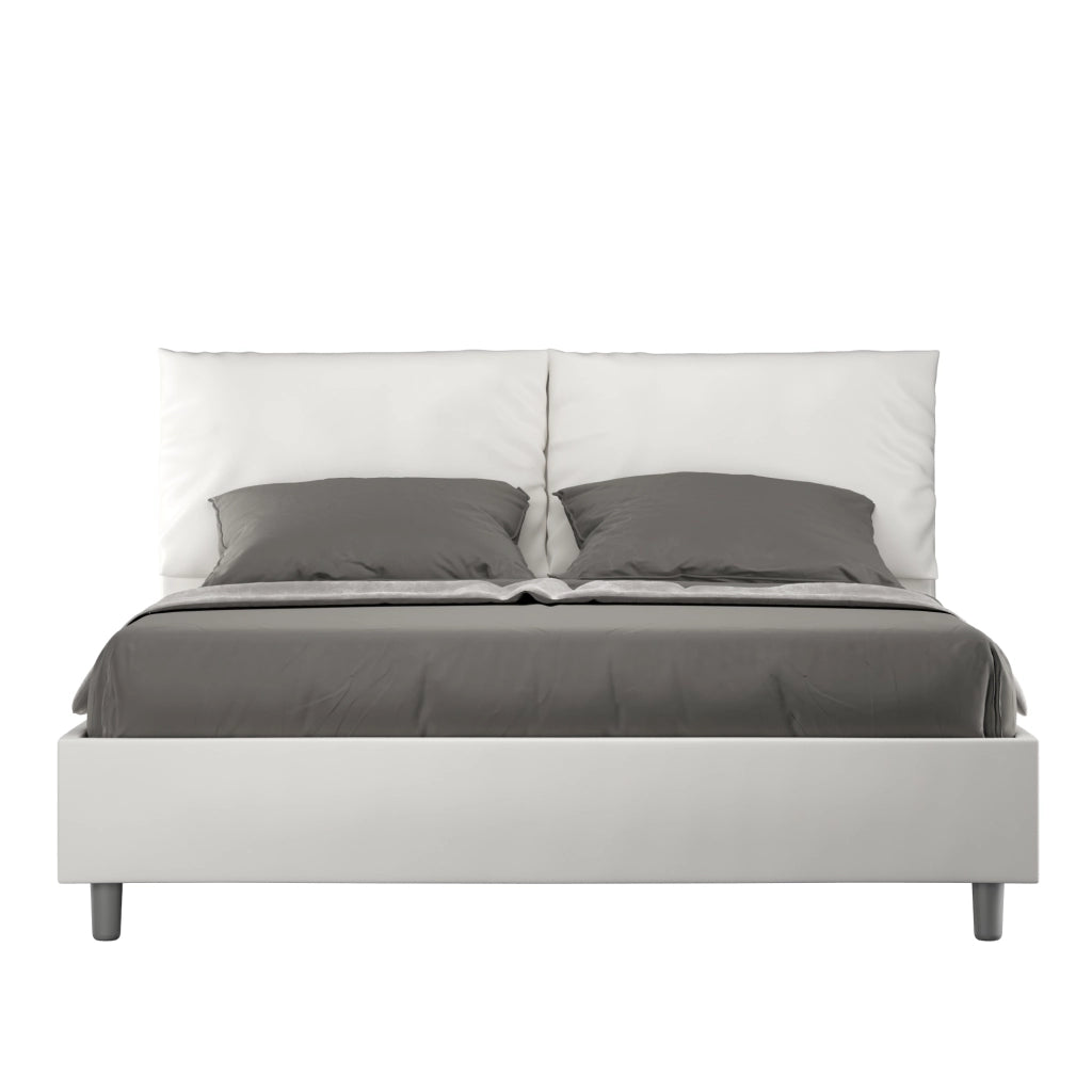 BS COM Letto matrimoniale contenitore imbottito 160x210 similpelle bianco