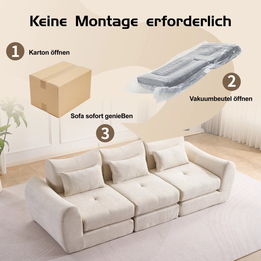 Divano Modulare Beige in Velluto Compatto Base Antiscivolo