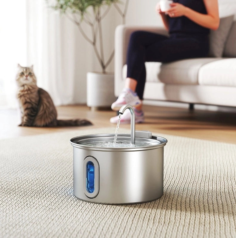 Fontanella per gatti 2,5 L argento in acciaio inox con filtro