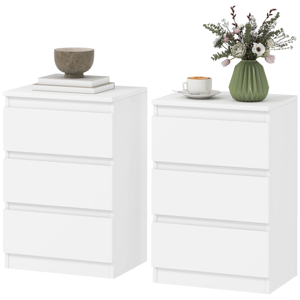 Comodini 2 Pezzi ¨C zephmum ¨C Bianco Legno 3 Cassetti