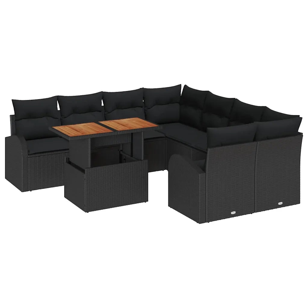 Set Divano da Giardino con archiviazione 9 pcs Nero Poly Rattan 3358305