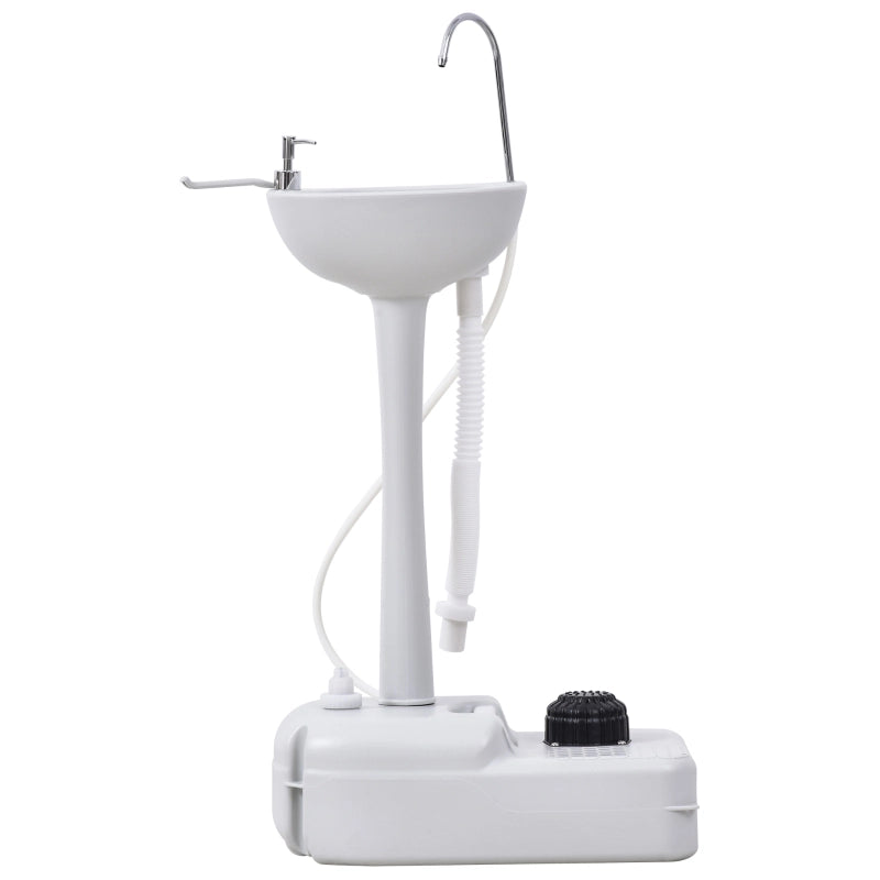 Lavabo portatile con pompa a pedale serbatoio da 17 l ruote e porta asciugamano in acciaio inox bianco per esterni