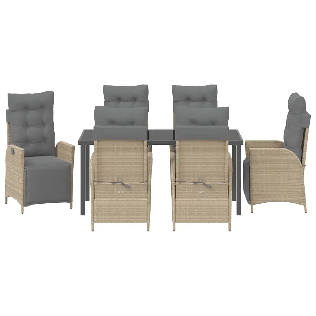 Set da Pranzo per Giardino con cuscino 7 pcs Beige polyrattan