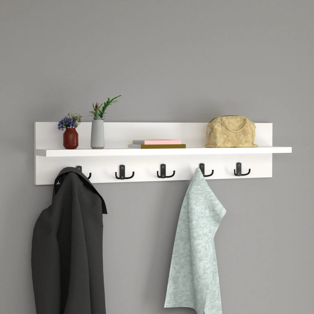 Appendiabiti da Parete Hammarö con Piano di Appoggio 80x13x18 cm Bianco [en.casa]