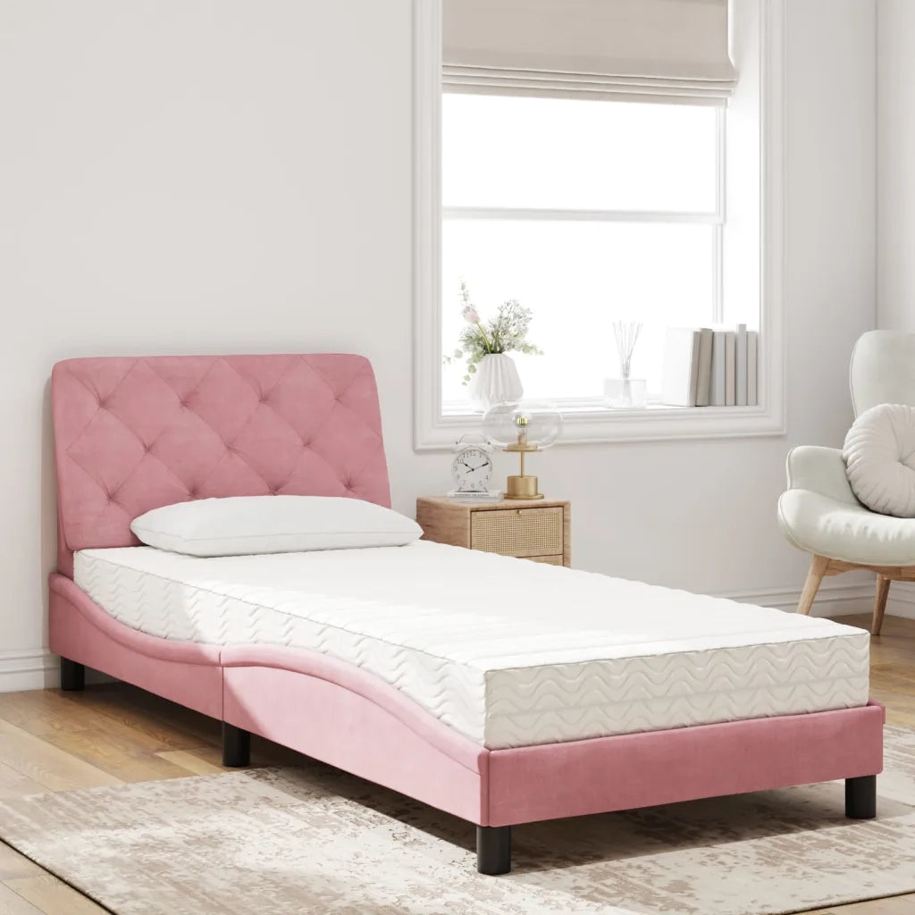 Letto con Materasso Rosa 90x200 cm in Velluto 3208639