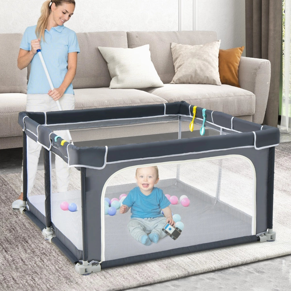 Box per bambini pieghevole con pareti in rete traspirante, Recinto portatile con ventose antiscivolo Grigio scuro