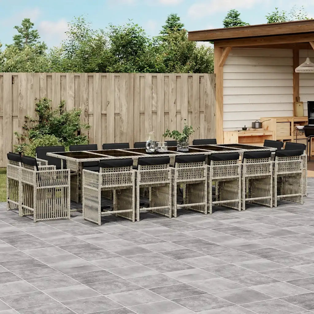 Set da Pranzo da Giardino 17pz con Cuscini Grigio in Polyrattan 3211787