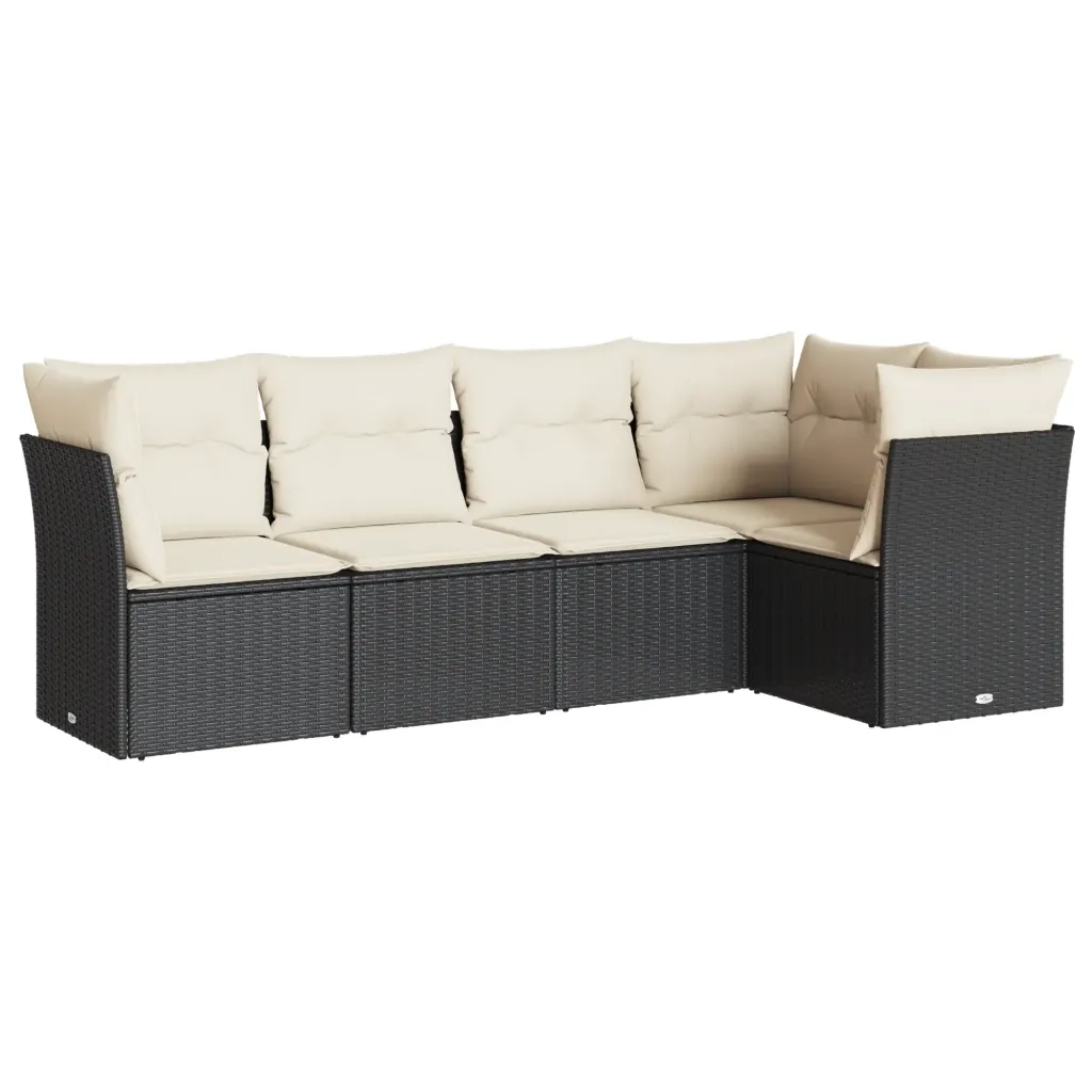 Set Divani da Giardino 5 pz con Cuscini in Polyrattan Nero 3217596