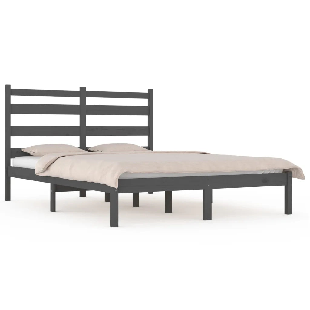 Letto matrimoniale | Letto per adulti | Giroletto Grigio in Legno Massello di Pino 200x200 cm