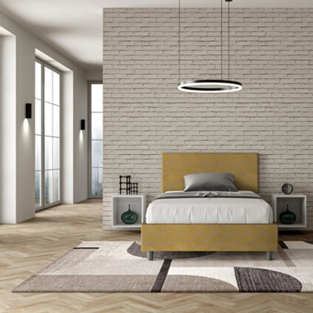 Letto una piazza e mezza contenitore imbottito 120x200 tessuto Era 6 giallo Adele