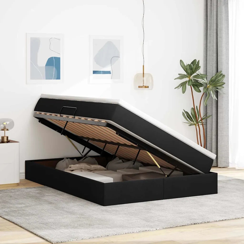 Letto con contenitore e materasso Nero 140 x 200 cm Poliestere