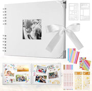 Album di foto 29,5 x 21 cm, album di foto personalizzabile, libro di foto bianco con 80 pagine, scrapbook per 160 foto, inclusi 6 matite metalliche per colorare, libro degli ospiti per matrimonio e compleanno (bianco)