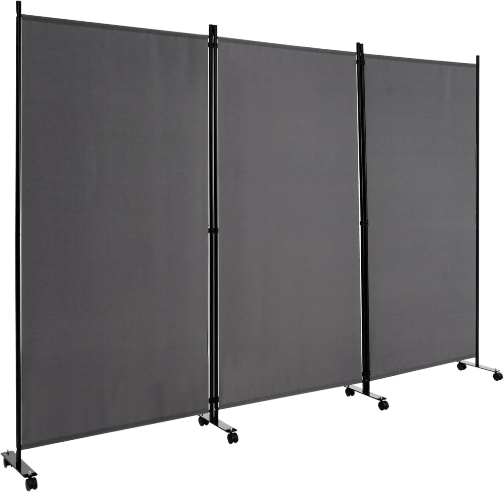 Paravento da Interno in Metallo, Separé Divisorio Interno Pieghevole con Piedini Stabili, Pannelli Divisori per Interni per Casa e Ufficio (Grigio, 262 x 180 cm (3 Pannelli con ruote))