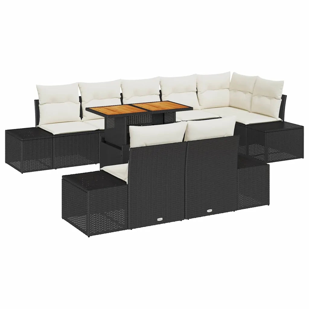 Set da Pranzo per Giardino con cuscino 9 pcs Nero e Crema