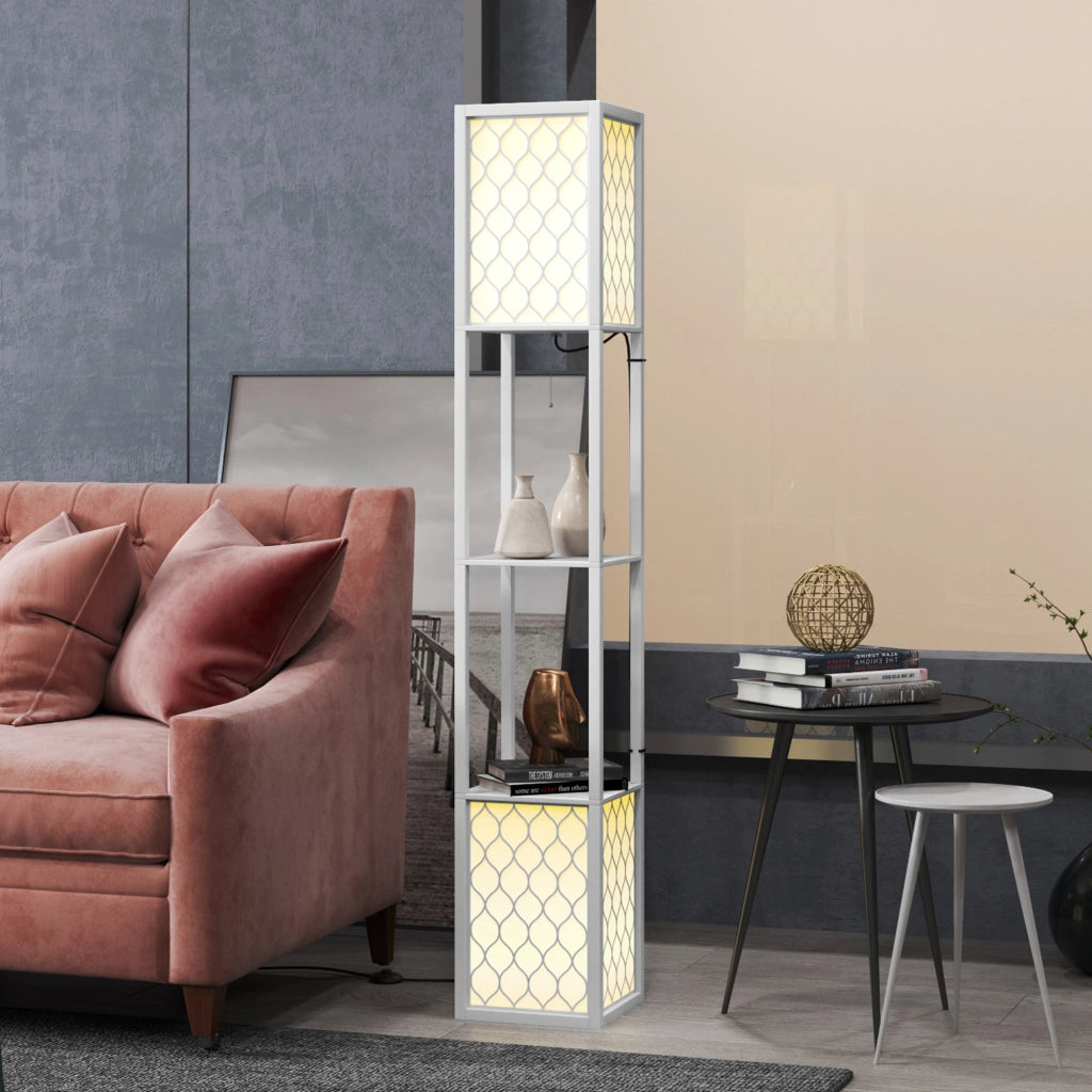 Lampada da Terra con Scaffale ¨C Minimal ¨C Bianco 26x26x156 cm