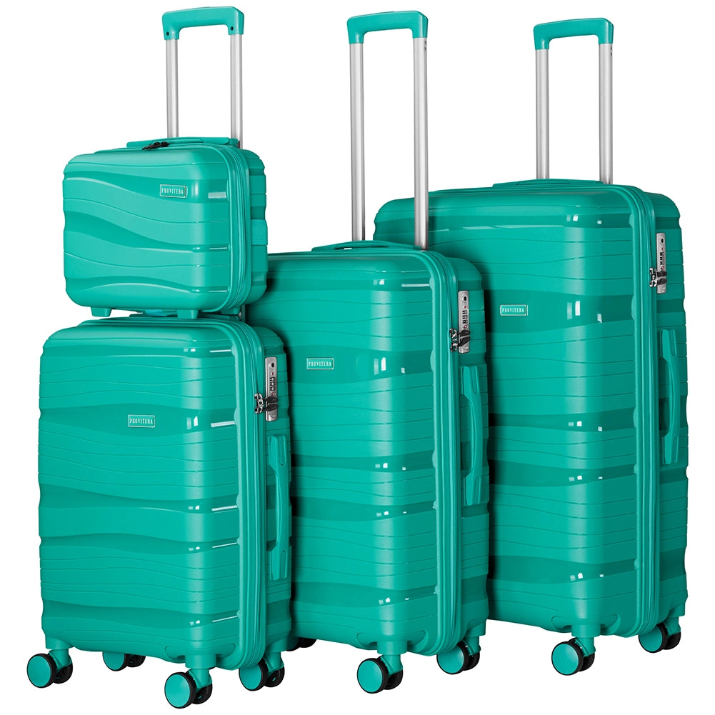 Set 4 Valigie Rivestimento Rigido in Polipropilene Verde Maniglia Telescopica