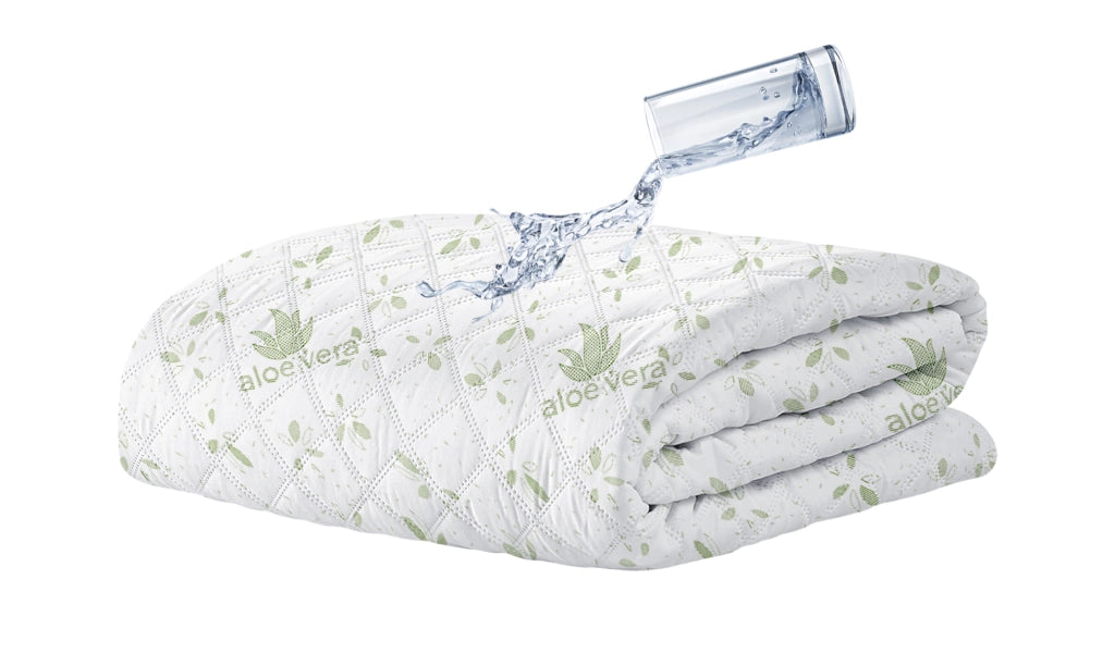 Coprimaterasso Trapuntato Impermeabile Aloe Vera Micro Traspirante Silenzioso Barriera Liquidi Lenzuolo Angoli Elasticizzati SalvaMaterasso Poliestere Bianco  Bianco - 160x200+30cm