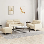 Set Divani 3 pz con Cuscini Crema in Tessuto