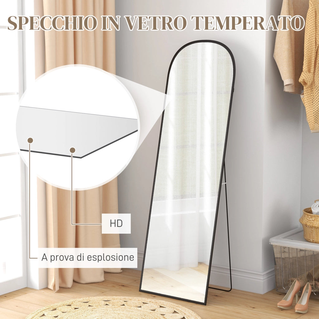 Specchio da Parete Moderno in Alluminio con Supporto ¨C Minimal ¨C Nero 50x161.5 cm