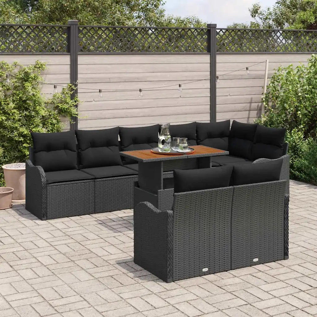 Set Divano da Giardino con archiviazione 9 pcs Nero Poly Rattan 3358214