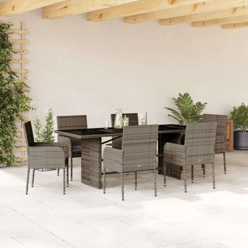 Set da Pranzo da Giardino 7 pz con Cuscini in Polyrattan Grigio 3213508