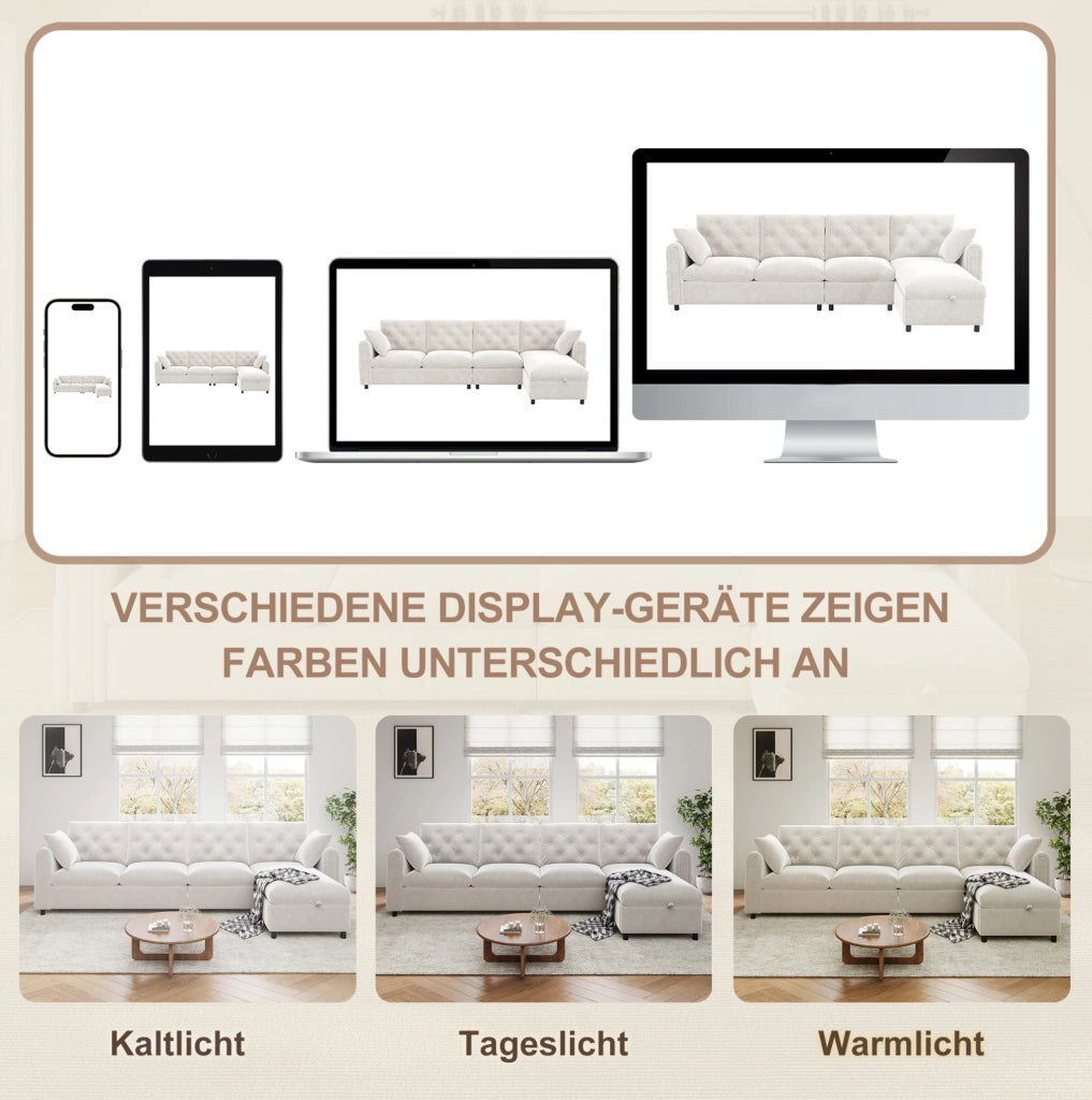 Divano angolare a L beige con letto e contenitore