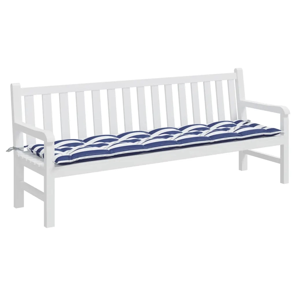 Cuscino Panca Giardino-Cuscini per panchina da esterno Righe Bianche e Blu 200x50x7 cm Tessuto