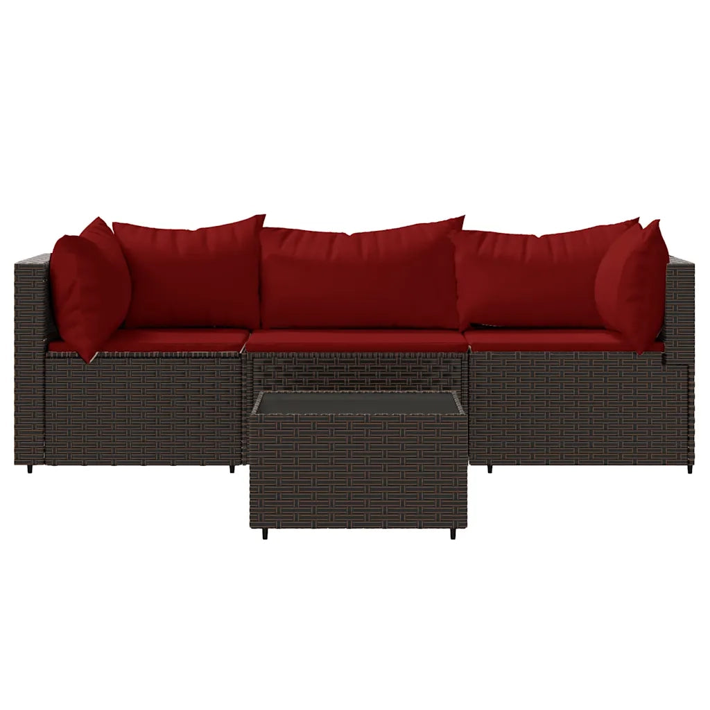Set Mobili da Giardino 4 pz con Cuscini in Polyrattan Marrone 319815