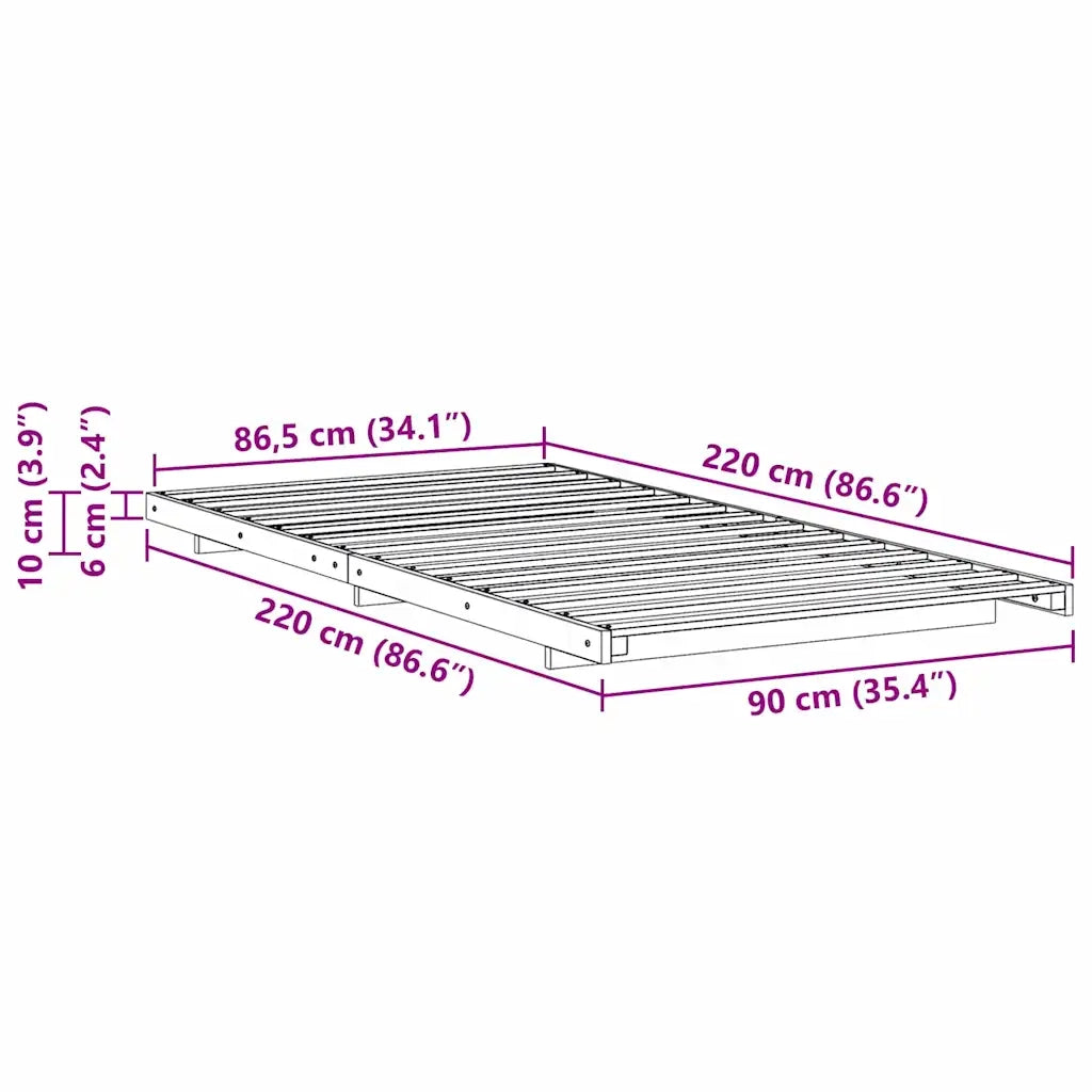 Letto singolo | Letto per adulti | Struttura del letto Marrone cerato 90 x 220 cm Pino massello