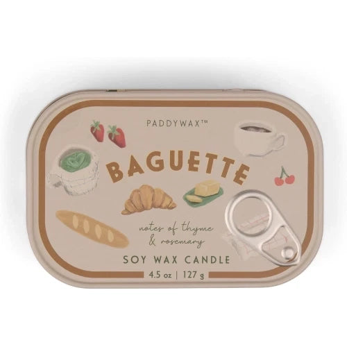 Candela Bistro in latta stampata a forma di baguette francese da 127 g (4,5 oz)  Al profumo di rosmarino e timo