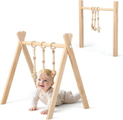 Palestrina per Bambini, Palestrina con Giocattoli per Dentizione Sviluppo Cerebrale Stimolazione Sensoriale, Pieghevole, in Legno, per Bambini 3+ Mesi (Naturale(1))