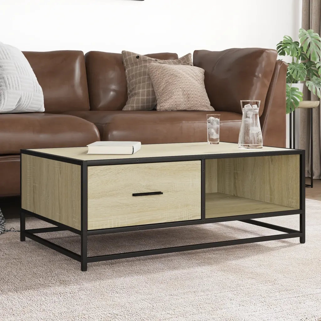 Tavolino-Tavolino da soggiorno-Tavolo Rovere Sonoma 90x57x35 cm Legno Multistrato e Metallo