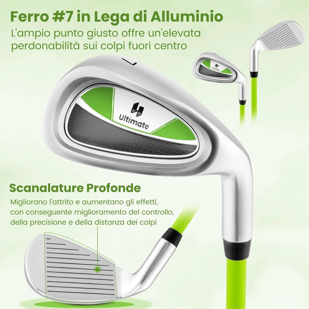 Junior #7 Iron per Bambini, Mazza Individuale per Ragazzi e Ragazze con Asta in Fibra di Vetro e Testa Coperta, Mazza da Pratica Junior, Mano Destra, 76 CM, Età 8-10