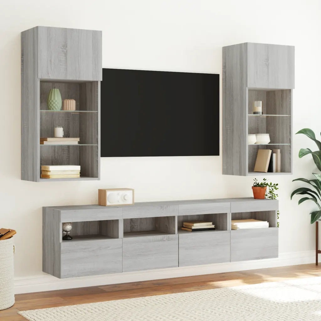 Mobile TV a Parete | Armadietto TV | Mobile Porta TV con Luci LED Grigio Sonoma 40x30x40 cm