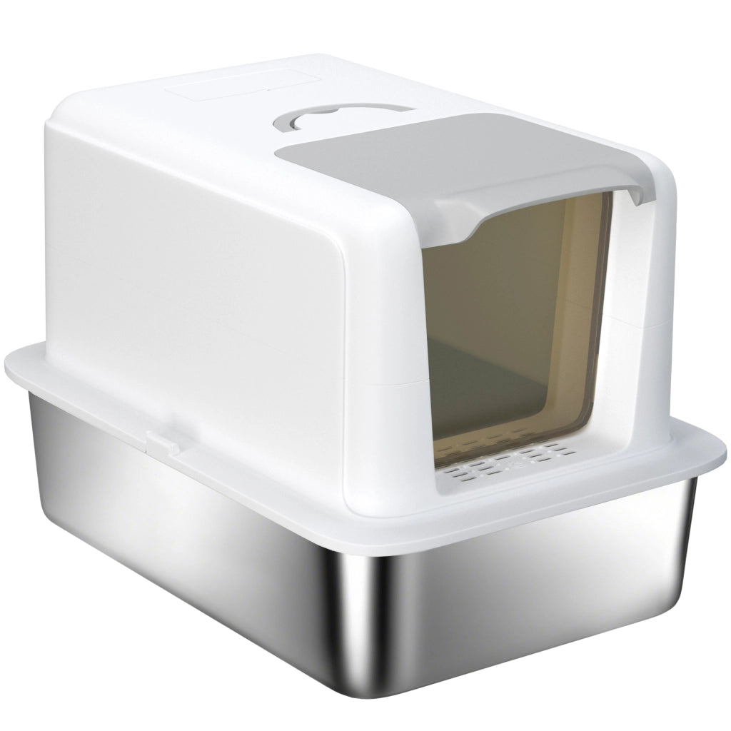 Lettiera per Gatti ¨C Minimal ¨C Acciaio Inox 40.5x60.5x41.5 cm Bianco/Argento
