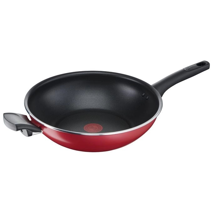 Lagostina 010254042030 Cucina Mediterranea Wok Antiaderente in Alluminio 30 cm con Indicatore Cottura Thermo-Signal Manico Ergonomico e Maniglia Aggiuntiva colore Rosso