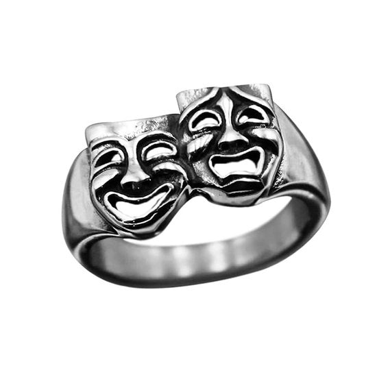 Anello da Teatro con Faccia Commedia/Tragedia - Cinturino Adattabile - Materiale Resistente - Regali Unici - Progettazione Dettagliata