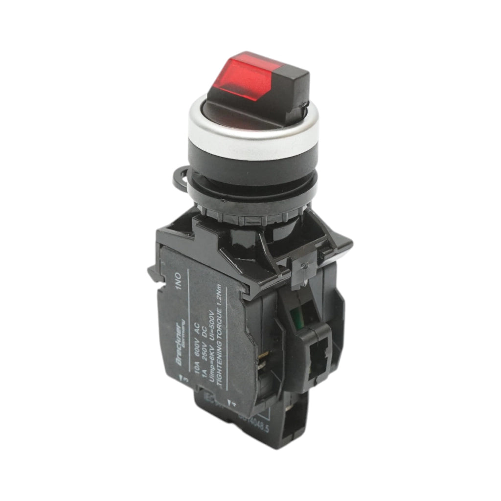 Selettore luminoso 220V AC LED rosso con 2 posizioni 1NO+1NC, 10A/600V AC, 1A/250V DC LA42 Breckner Germany