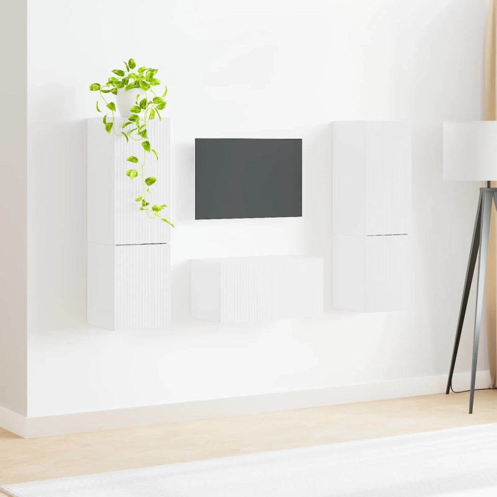 Set mobile TV 5 pcs Bianco Lucido Legno multistrato 3409100