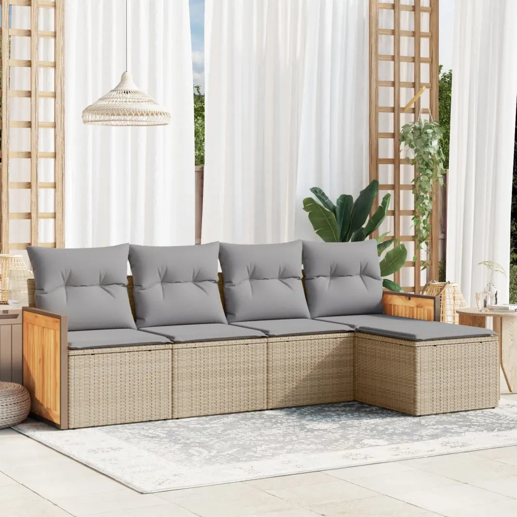 Set Divano da Giardino 5 pz con Cuscini-Sofa da Giardino-Divanetto da esterno Beige in Polyrattan 988525