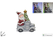 Decorazione Natalizio Babbo Natale su Auto con Albero e Luci 41 cm