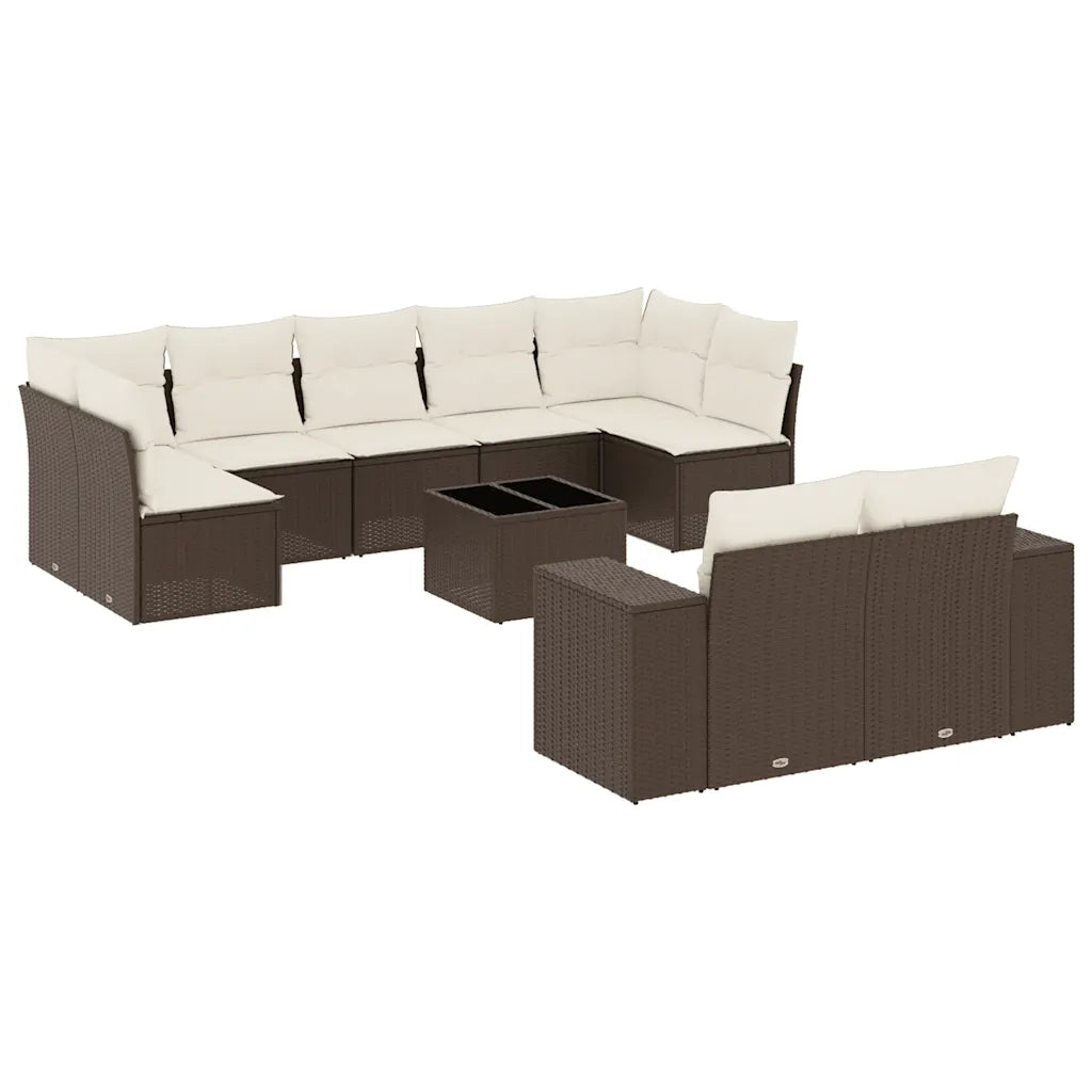 Set Divani da Giardino 10pz con Cuscini in Polyrattan Marrone 3255370
