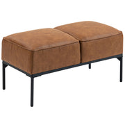 Pouf Moderno in Similpelle con Seduta Imbottita e Gambe in Acciaio ¨C Zephmum ¨C Marrone 80x40x46 cm